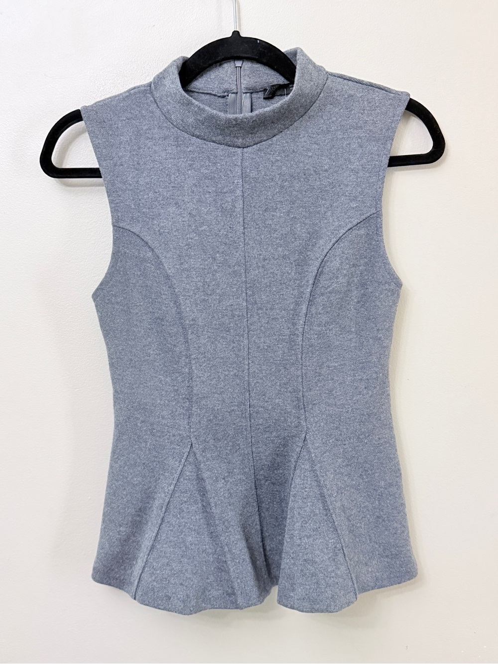 ZARA Mock Neck Sleeveless Peplum Grey Top Sz Small